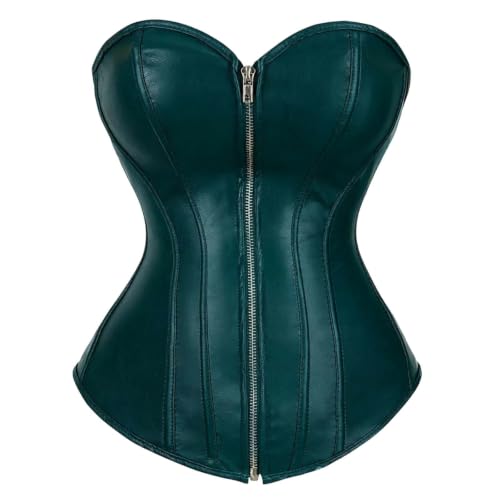 WWPPAION Corset Tops for Women Plus Size Going Out Faux Leather Corset Top Steampunk Corsets Zipper Bustier Pirate Costume - image 2