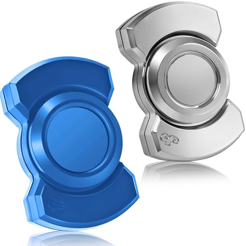 Image of 3-in-1 Fidget Spinner Toy for Adult Metal Slider Clicker Spinner Magnetic for Adult Men Office Desk Toy Stress Anxiety Relief ADHD Magnet EDC Cool Gadget Gifts Easter Basket Stuffer - Blue+Silver