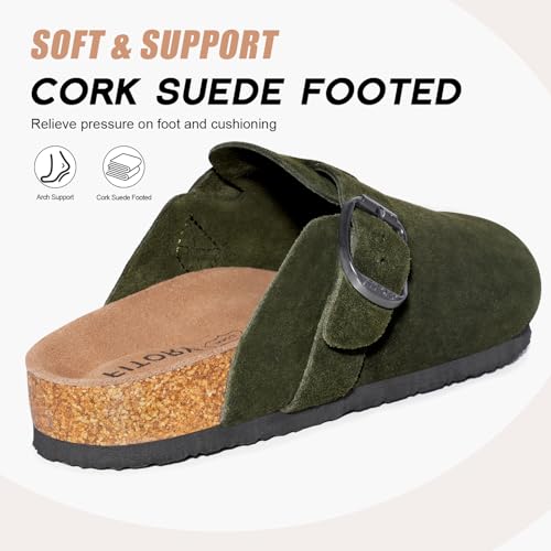 Image of FITORY Mens Suede Clogs with Arch Support Leather Cork Footed Mules
