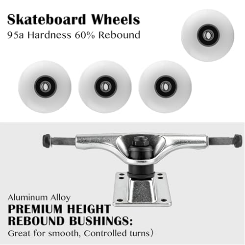 TLHB Skateboard Trucks, Skateboard Wheels 52mm Suitable for Skateboarders, Fits 7.5-8" Deck，Skateboard Bearings,Skateboard Pads,Durable Skateboard Hardware Tool Combo Starter Kit by TLHB - Used condition - Image 5