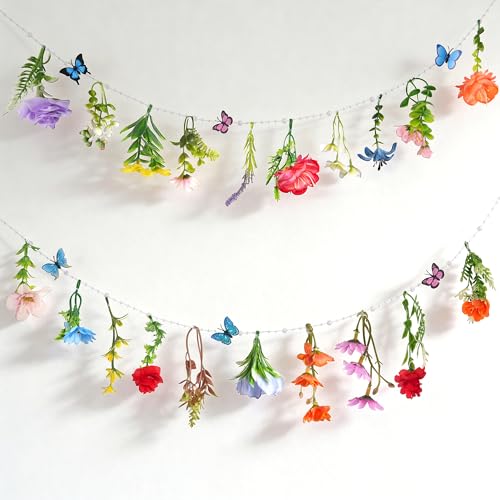 2 Pack 14.4ft Flower Garland Artificial Wildflower Garland, Spring Floral