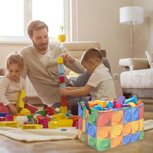 Image of FXOLCSHE Building brick Basket,Building block book storage box,Laundry hamper,Waterproof foldable Kid's laundry basket,Shelf box,Baby Room decor(Building block)