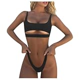 AAIXXIZAO Bikinis Bañador Mujer Conjunto De Bikini De Color Sólido para Mujer Cintura En V Baja Correa De Hombro Ajustable Hollow out Conjuntos De Bikini L Negro