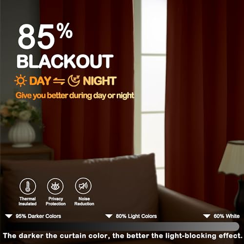Image of Terracotta Blackout Curtains for Bedroom 72 Inch Length 2 Panels Set, Solid Thermal Insulated Energy Saving Window Curtains for Living Room, Dual Rod Pocket Window Drapes, 2x40Wx72L Inches