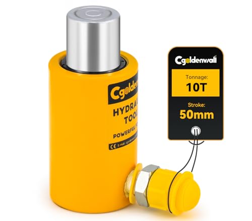 CGOLDENWALL 10T Vérin Hydraulique, Course 50mm, Auto-Hauteur 104mm, Surface Effective 15.89cm², Industriel pour La Construction Mécanique/Ponts/Bâtiments (RSC-10T)