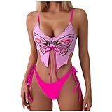 Sexy Butterfly Print Bikinis for Women Two Piece Bikini Spaghetti Strap Swimsuits Tie Triangle Bathing Suit
