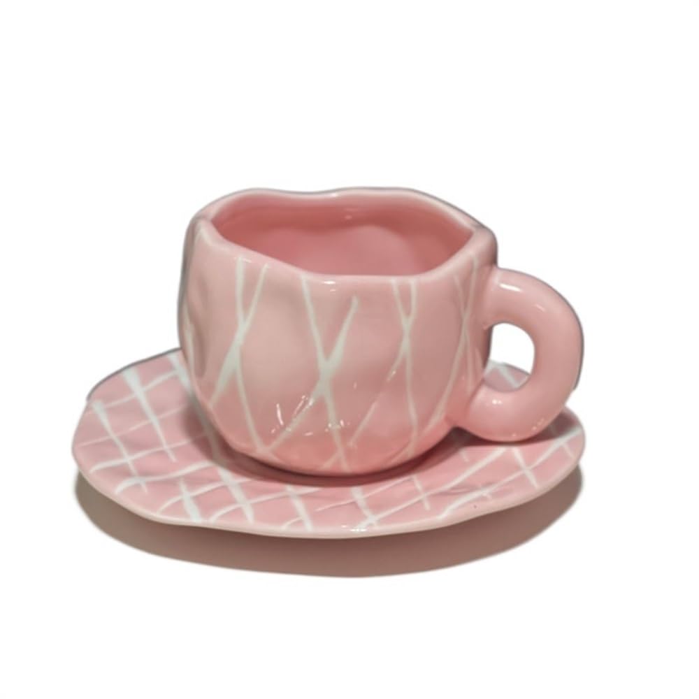 Espressotassen Handbemalte Kaffeetasse mit Untertasse aus Keramik mit blauem Himmel und weißen Wolken, handgefertigtes Teetasse-Untertassen-Set, süßes Geschenk for Sie Espresso Tassen(Color:F)
