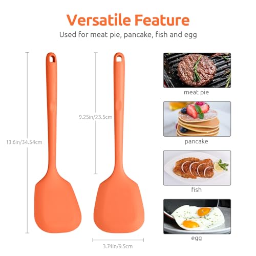 600ºF Heat Resistant Silicone Turner: U-Taste 13.6in Solid Kitchen Spatula Flipper, Food Grade Flexible & Thin Rubber Seamless Cooking Utensil for Flipping Egg, Pancake in Nonstick Cookware (Orange) by U-Taste - Image 2