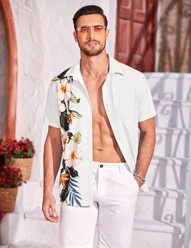 COOFANDY Mens Hawaiian Tropical Shirts Short Sleeve Button Down Summer Beach Shirt with Pocket2