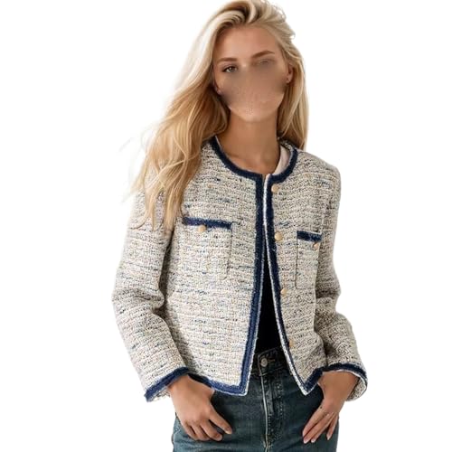Blouson court en laine de mouton mélangée chic style tweed grossier parfumé