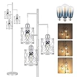 68' Farmhouse Floor lamp, Dimmable Industrial Floor Lamps for Living Room, 3 Light Rustic Standing Tall Lamp Including 3 PCS 6W Edison Bulbs, Tree Floor Lamp for Bedrooms Room, Office, Bar, Silver
