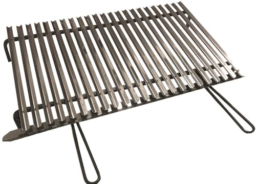 Graticola in acciaio inox, griglia per barbecue con sistema recupera grassi con piedini in ferro (80x50 cm)