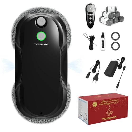 Tosima fensterputzroboter mit bidirektionalem ultraschall-zerstäubungs-wasserstrahl und 85ml-wassertank fensterroboter mit starker saugkraft für gründliche Reinigung Fenster aktualisierte (Schwarz)