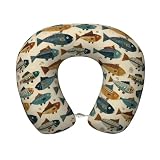 Pioyoku River Freshwater Fish (2) Print Memory Foam Travel Neck Pillow, U-Shaped Portable Neck Support Pillow for Airplane Office and Car