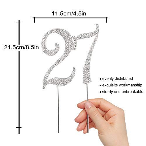 Lingpar 27 Years Birthday Cake Topper - New Best Crystal Rhinestone 27Th Wedding Anniversary Or 27 Years Old Cake Topper Party Decoration Silver #TOP2
