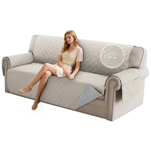 PrinceDeco 100% Waterproof Sofa Covers Couch Cover Sofa Cover for Dogs Couch Protector Triple Non-Slip Sofa Slipcover for 3 Cushion Couch Furniture Protector Pet Dog Friendly (Sofa 68'',French Oak)
