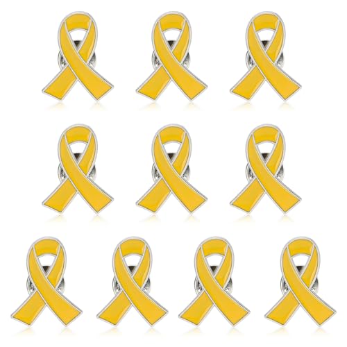 Yadiana 10Pcs Ribbon Awareness Pins Bulk - Breast Cancer, Mental Health, HIV AIDS, Heart, Child Abuse Prevention, Purple Blue Green Red Yellow Pink Enamel Lapel Brooches for Charity Fundraising Event