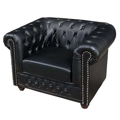 riess-ambiente.de Design Sessel Chesterfield 110cm matt schwarz Knopfheftung Federkern