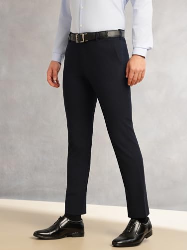 Image of Thomas Scott Men's Regular Fit Mid-Rise Solid Formal Performance Trouser | Flexi-Waist & 4-Way Stretch | 4 Pockets | Button Closure