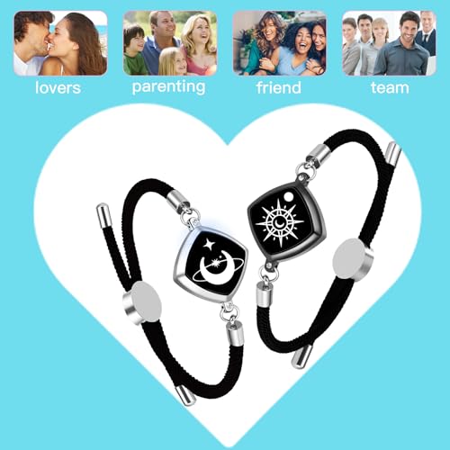 Long Distance Touch Bracelets, Vibration & Light up Remote Smart Matching Couples Bracelet for Couple Friend Relationship Girlfriend Boyfriend Festival Gifts Lover Jewelry Set Star Moon Eternal Love by ZYWFAYUO - Used condition - Image 4
