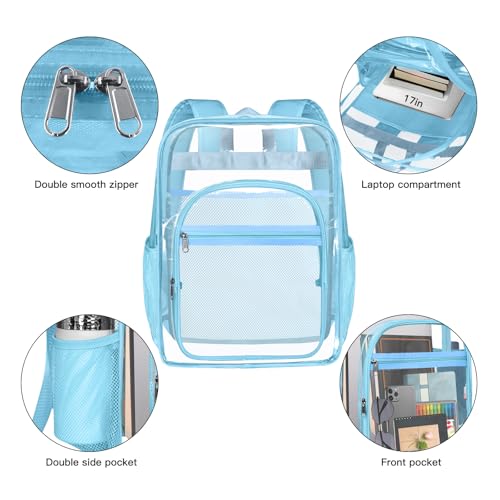 Clear Backpack,Sturdy Shape Heavy Duty Large Clear Backpack,Transparent Casual Backpacks,for Stadium,Work, Travel (Blue)2