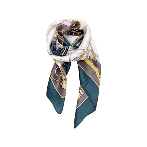 [インスタイルジャパン] シルク100% 正方形 スカーフ 馬車グリーン スカーフ90 シルク シルクスカーフ ストール 高級 サテン 厚手 絹 UV 防寒 88×88cm - Instyle Japan(インスタイルジャパン) - 商品画像