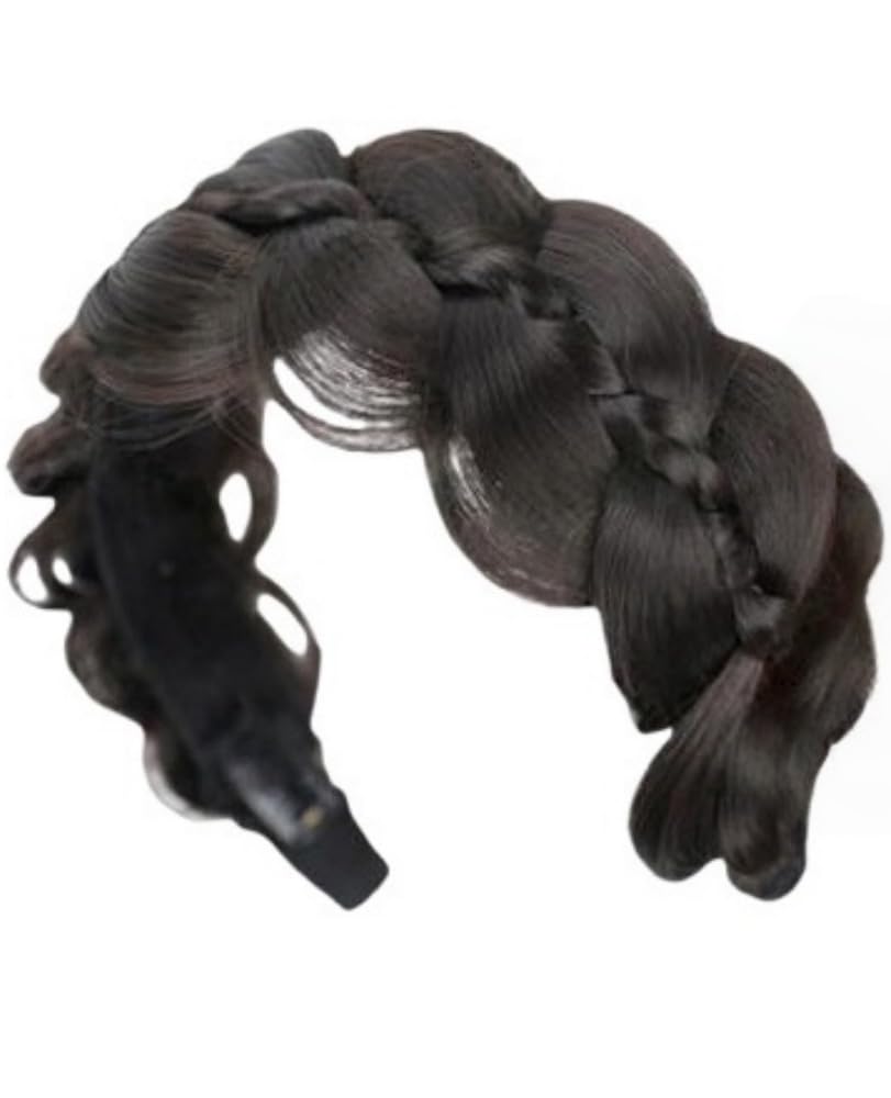 Braid Wig Thick Hairpiece Headband with Braided Wig Looking Natural Hairpiece for Women (Deep Brown-Wide)