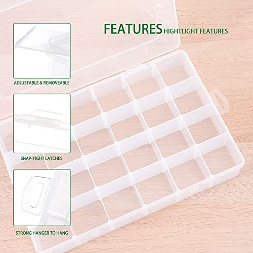 2 Pack 24 Grids Clear Plastic Organizer Box, Bug Hull Craft Storage Container Jewelry Box With Adjustable Dividers For Beads Art Diy Crafts Jewelry Fishing Tackle Metal Parts Accessories Screws Button #TOP1