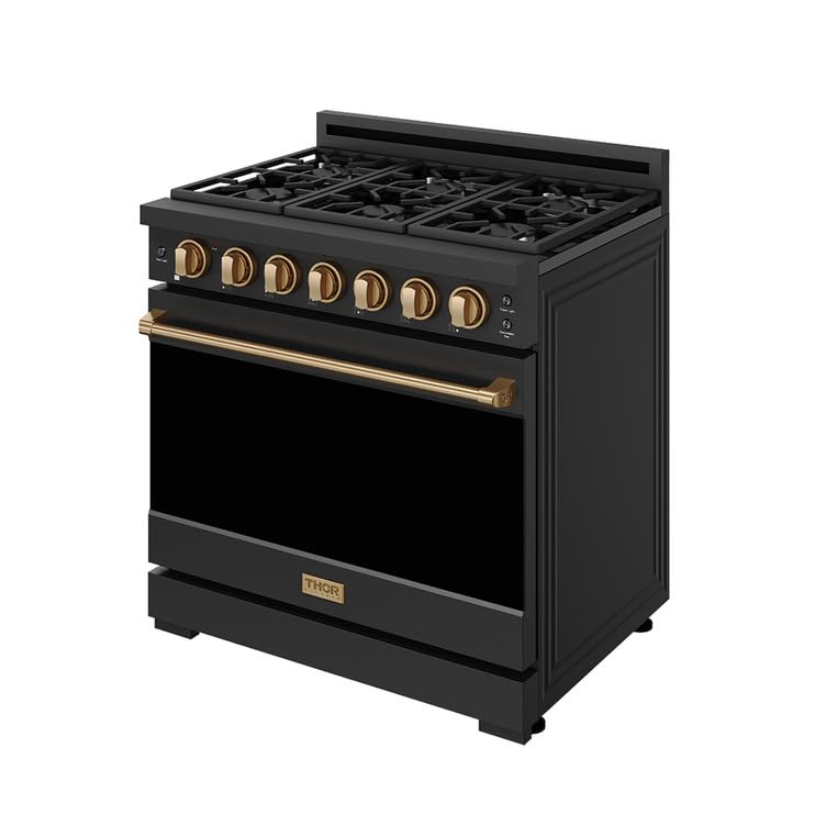Image of Gordon Ramsay by THOR Kitchen 36-Inch Professional LP Range with Precision Knob Control in Black and Bronze