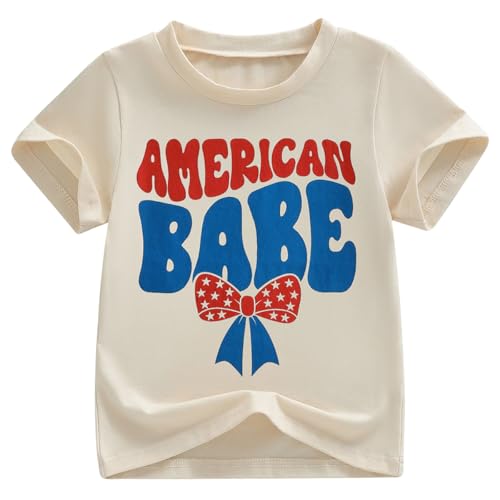 Image of Kids Toddler Girls 4th of July T-Shirt Coquette Bowknot Patriotic USA 250 American Flag Independence Day Top