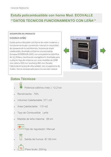 JOIMA - Estufa Policombustible con Horno Modelo ECO VALLE. Pellets, Orujo, Huesos de aceituna, Cáscaras de Pistacho, Cáscaras de almendra y Leña. ECODESING 2022. Funciona sin Electricidad - - imagen 8