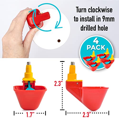 Royal Rooster Lubing Drinker Cup Poultry Waterer Nipple European Made 'No Peck' - 4 Pack #TOP5