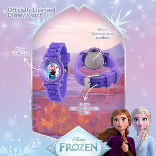 DISNEY Frozen Watch for Kids 3-5, Elsa and Anna Watch with Purple Case & Silicone Strap, Frozen Watches for Girls, Elsa & Anna Toys, Purple Plastic Strap, Perfect Fans Ages 3-53