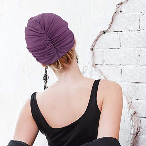 Image of DRESHOW 5 Pack Knotted Headwraps for Women African Turban Pre-Knotted Beanie Headwraps Hair Covers