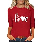 KBOPLEMQ Maglia da donna per San Valentino, con maniche a 3/4, con stampa a cuore, tunica, scollo rotondo, vintage, con motivo classico, per feste, feste, per le vacanze, O rosso., M
