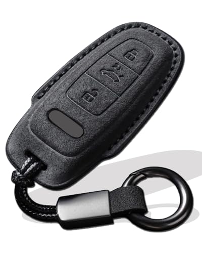 XMZAIMY for Audi Key Fob Cover with Keychain Fit for Audi A3 A6 A7 A8 Q7 Q8 S3 S6 RS6 RS7 Smart Keys Case Protector suede (Black Style B)