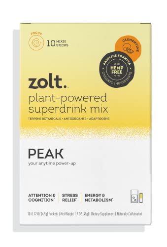 Zolt Plant-Powered Superdrink Mix Peak For Focus, Cognition, And Energy, Clementine Plant Botanical And Adaptogenic Mushroom Blend, 10 Pack #TOP1