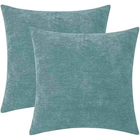 HWY 50 Smoke Blue Decorative Throw Pillows Covers 22x22 Inch for Couch Sofa Bed Living Room, Solid Chenille Soft Comfy Throw Pillows Cases Set Cushion Cover Pack of 2 Cover