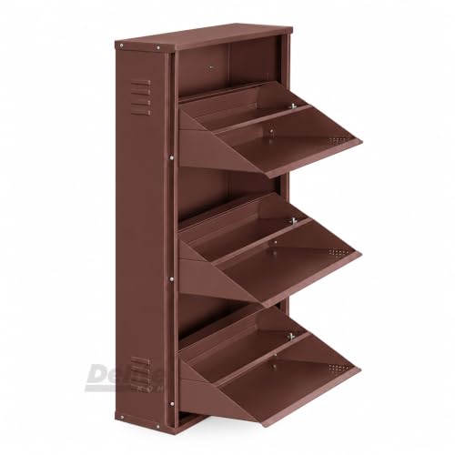 Image of DELITE KOM AIRO 24 inch 6 Shelf Double Decker Metal Shoe Rack Wall Mount for Home with Lock | Air-Vent Panels Keep Shoes Odour-Free | 18 Shoes /30 Slippers | 1Yr Warranty | 41x24x8 Coffee | DIY