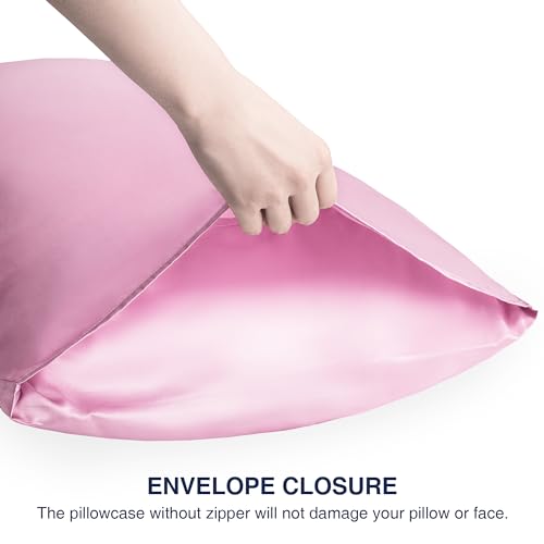 EXQ Home Silky Satin Pillowcase for Hair and Skin,Soft Cooling Pillow Cases Queen Size Set of 2 Satin Pillow Case with Envelope Closure Pink - Thumbnail 6