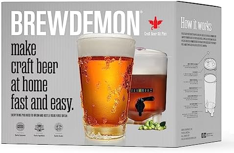 BrewDemon Craft Beer Kit with Bottles - Conical Fermenter Eliminates Sediment and Makes Great Tasting Home Made Beer - 1 gallon pilsner