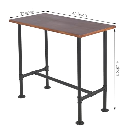 BOKKOLIK Industrial 41.3inch Height Bar Table Vintage Pipe Design Bistro Table Rustic Kitchen Dining Breakfast Desk Farmhouse Office Computer Desk Wooden Top Pub Coffee Table - Thumbnail 2