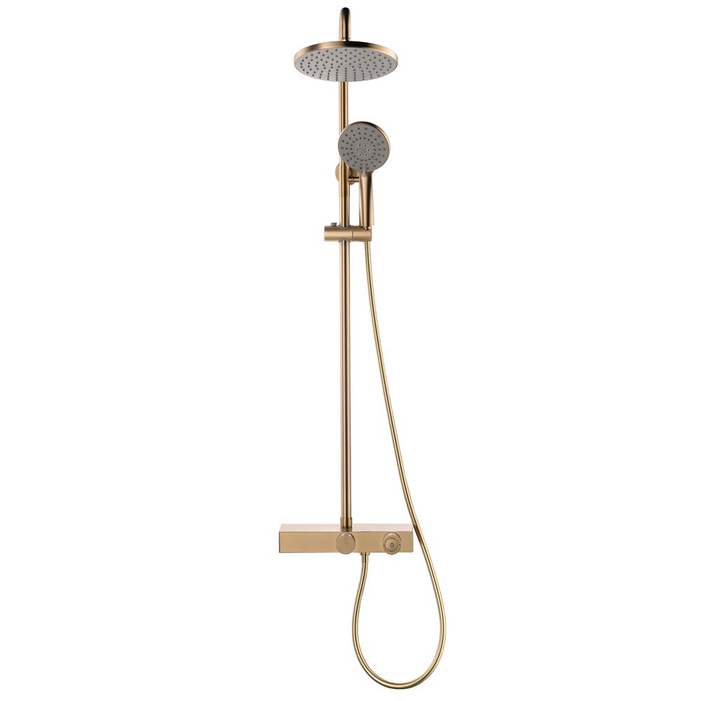 WOTZOV Shower Faucet Set With Storage Plane, 3 Functional Brass Rain Mixer Combo Wall Mounted High Flow System With Multifunction Hand-Held Heads