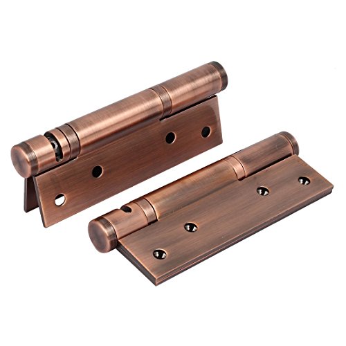 Ranbo Stainless Steel Heavy Duty Spring Loaded Door Butt Hinge,Automatic Closing/Soft Closer/Adjustable Tension/Support Buffer Gate 5 X 3 Inch Brushed Chrome(1 Pair) Thickness 2.9 Mm (Copper) #TOP12