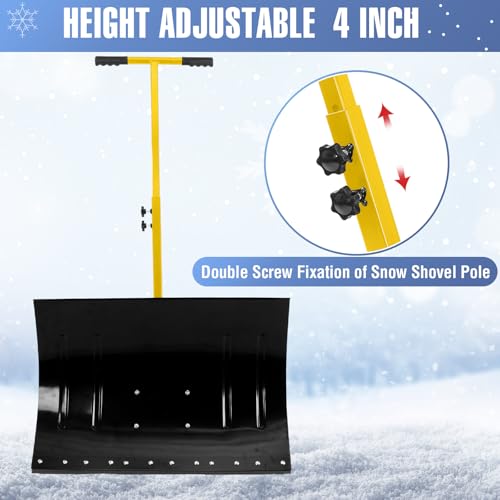 Snow Shovel with WheelsHeavy Duty Snow Pusher for Driveway,Ergonomic Snow Pusher Shovel with Snow Removal Adjustable Angle & Height Handle for Driveway, Pavement - Thumbnail 3