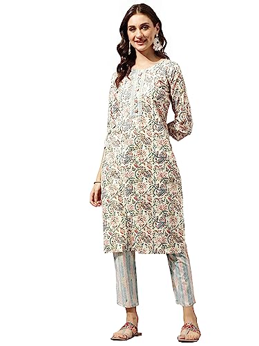 Image of MIRCHI FASHION Women's Straight Fit Fancy Rayon Jaipuri Foil Printed Kurta Set with Plazzo Pant