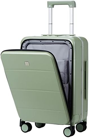 MILADA Carry On Luggage 22x14x9 Airline Approved Spinner Wheels TSA Luggage Hard Shell Suitcases For Women Men Rolling Aluminum Frame Luggage Travel Suitcase 20 Inch, Bamboo Green