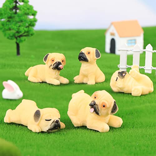 HOMSFOU Miniestatuetas de cachorro, 6 peças, miniatura de cachorrinho de resina, pug, decoração de b