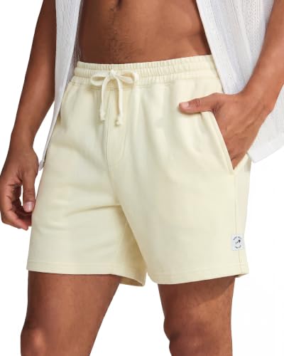 Image of maamgic Running Shorts Men with Zip Pockets Elastic Waist, Stretch Breathable Cotton Gym Shorts for Jogger Workout,Casual Sports Shorts Cream