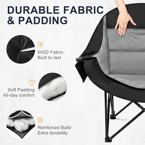 Image of Oversized Camping Chairs 2 Pack, 500 LBS Heavy Duty Folding Chairs, Grey